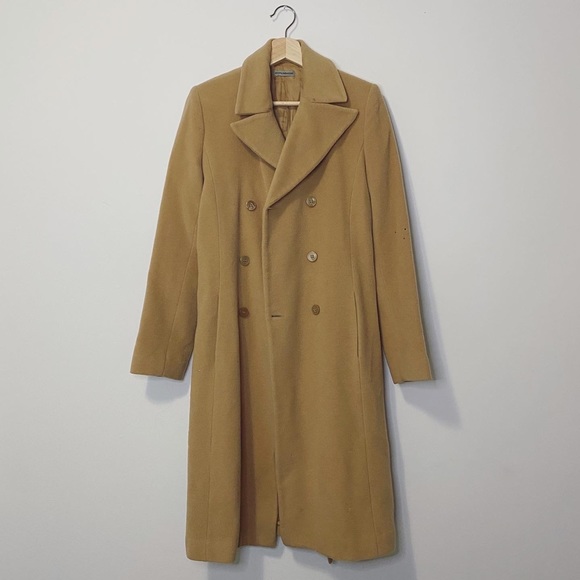 Atos Lombardini Double Breasted Tie Waist Wool Blend Tan Coat Size XS - Picture 6 of 15